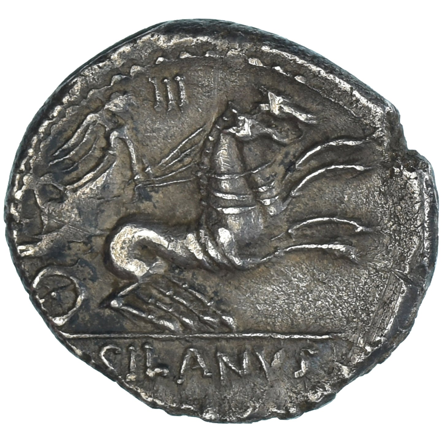 Coniare,
D. Iunius Silanus,
Denario