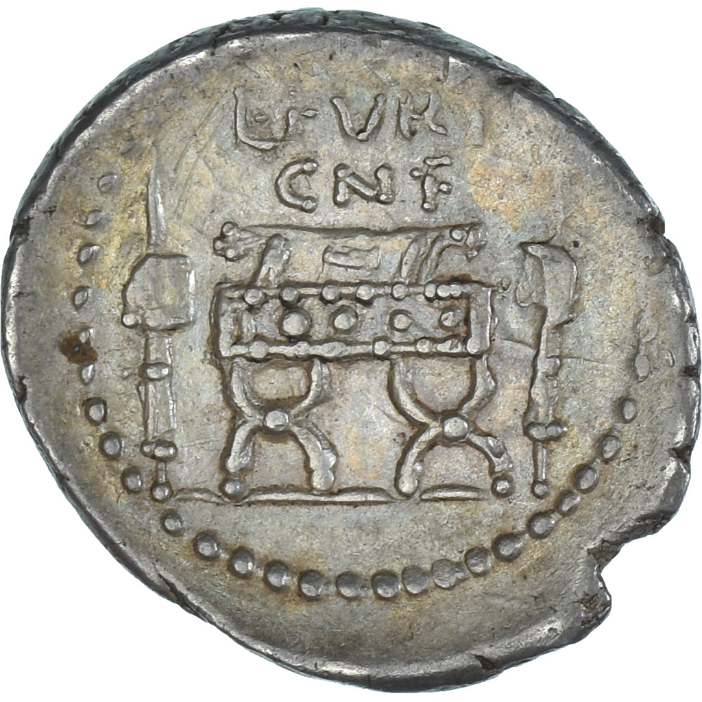 Coniare,
L. Furius Brocchus,
Denario