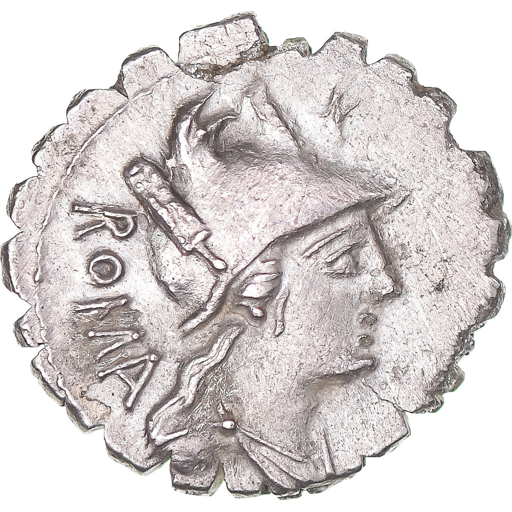 Coniare,
C. Poblicius Q.f.,
Denario Serrato