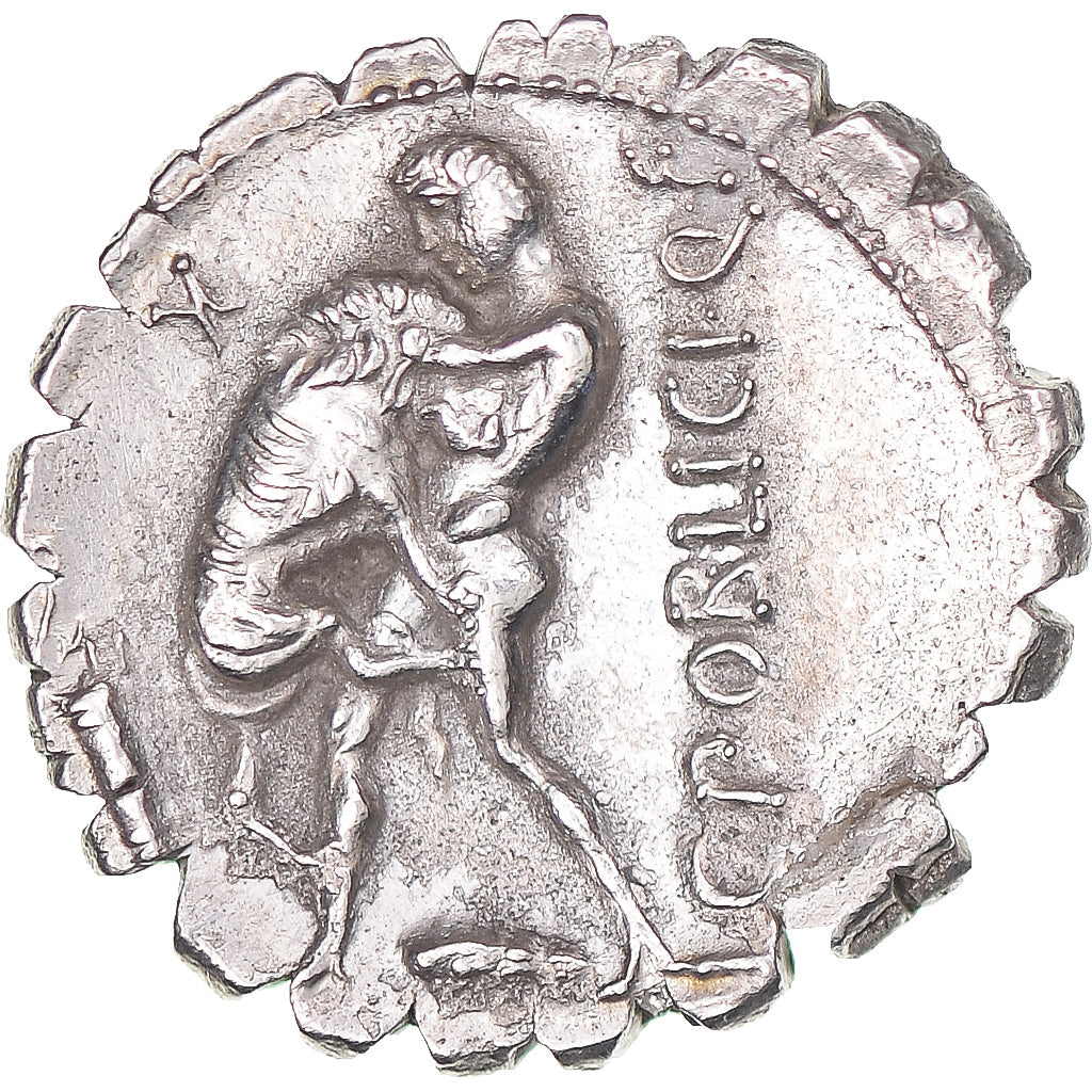 Coniare,
C. Poblicius Q.f.,
Denario Serrato