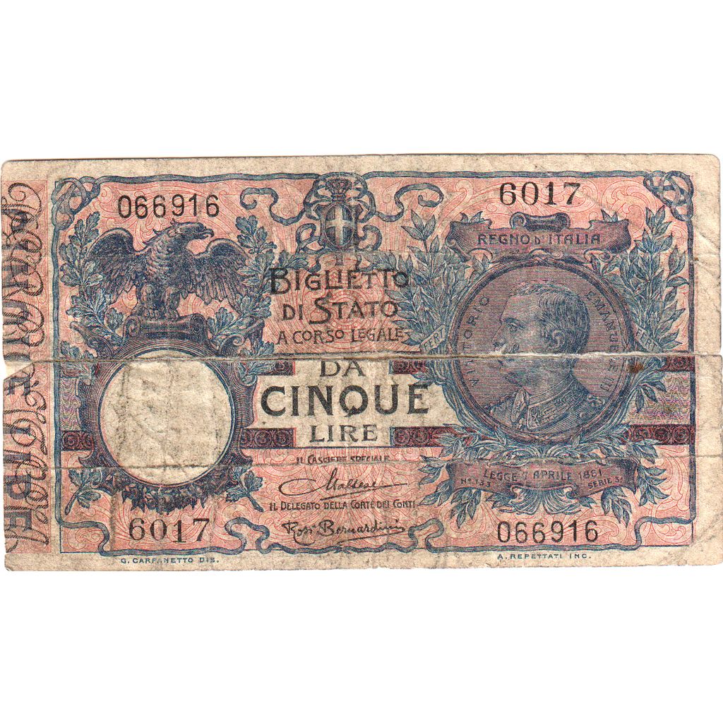 Italia,
5 lire,
F(12-15)