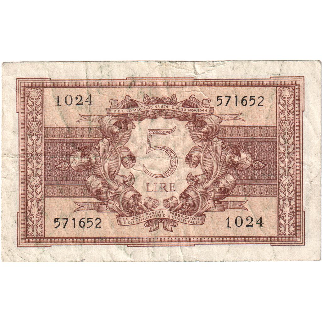 Italia, 
  
  5 lire, 
  
  23-11-1944